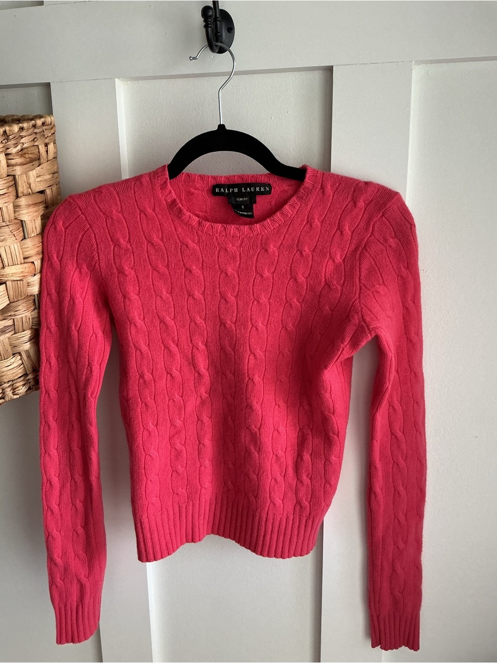 Ralph Lauren Hot Pink Cashmere Cable-Knit Crew Sweater